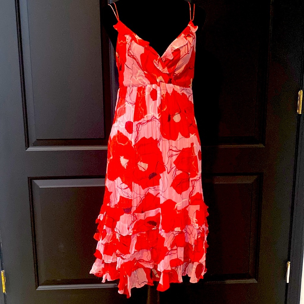Gianni Bini floral sun dress with ruffle, pink